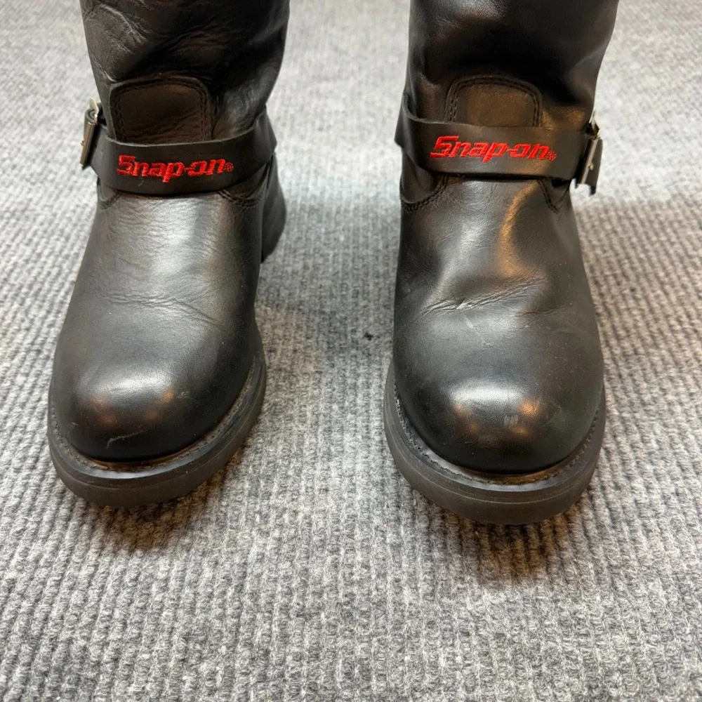 Snap On Leather Motorcycle Boots Mens 11 Black Biker Collector Logo Harness